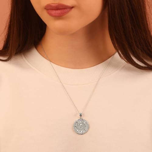 Image of Claddagh Gold .925 Serling Silver Round Aztec Mayan Calendar Charm Pendant Necklace - Choice of Size