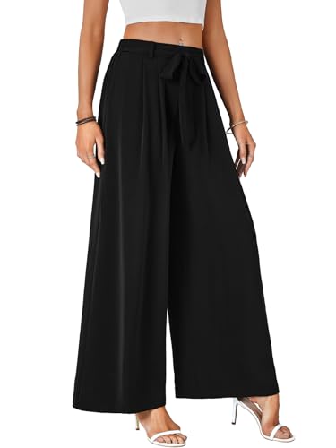 LYANER Women's Casual Loose Elastic Tie Knot Waist Wide Leg Pants Trousers with Pockets4