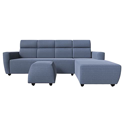 Image of Wakefit 3 Seater Sofa Set, Omega Blue, Modern Style, Polyester Upholstery, 3 Year, L-Shape, 186W x 92.5D x 94H cm
