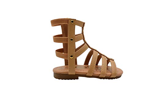 bebe Girls Toddler Baby Little Kid Elastic Studded Gladiator Sandal with Side Zipper - Fashion Summer Shoes Tan 7