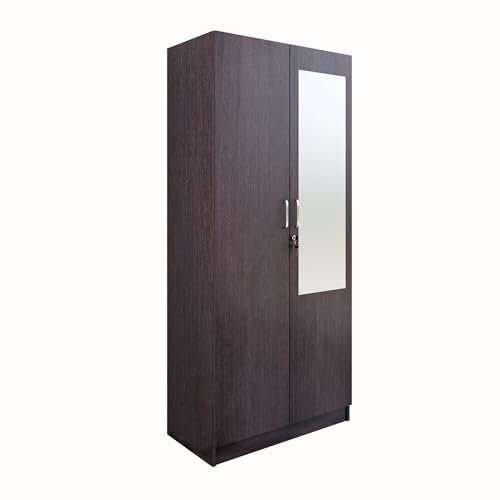 Image of VIKI Wardrobe | Batanes Wardrobe | Wooden Almirah for 2 Door Wardrobe with 2 Shelves & Hanging Space with Mirror (Dark Wenge - 40D x 80W x 180.8H) | 1 Year Warranty | Free Assembly