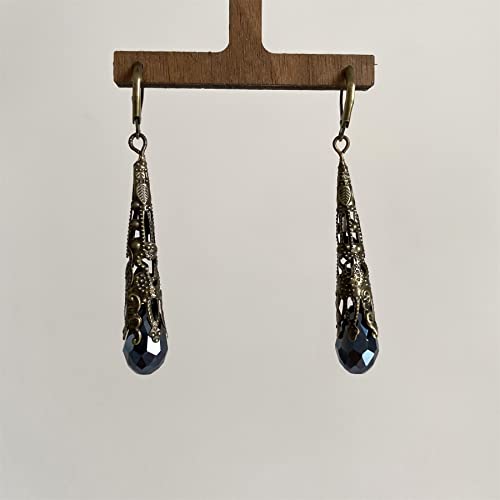 Indian Ethnic Vintage Gold Brone Sparkly Crystal Teardrop Dangle Drop Earrings Bohemian Gypsy Retro Rhinestone Hook Earrings for Women Love Statement Jewelry Gift2