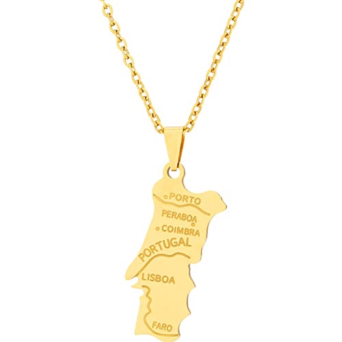Acier en Acier Inoxydable Carte Portugal Drapeau Pendentif Collier Chaîne Femme Femmes Gold Couleur Émail Jewelry Portugais pour Les Cadeaux De Couple De Filles Cover