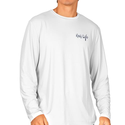 Reel Life Mens Jax Long Sleeve Shirt - UPF 50+ Sun Protection - Lightweight, Quick Dry, Breathable Top- White, Large