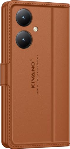Image of KIVANO LUXE Compatible for Vivo Y27 4G Luxury Handmade Leather Magnetic Flip Folio Case | Card Holder & Kickstand | Slim Protective Cover | Unisex - Brown