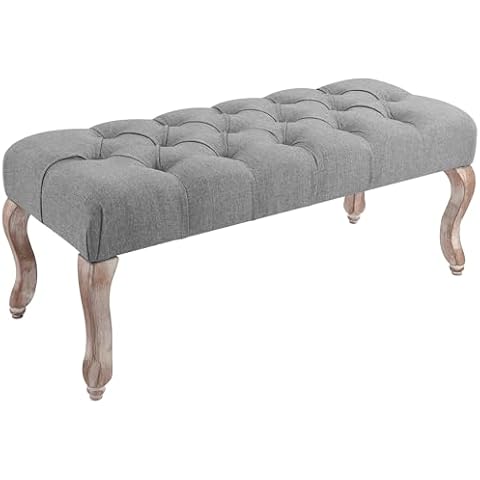 DAGONHIL Bedroom Bench Entryway Bench Ottoman Bench Window Bench End of Bed Bench Button-Tufted Footrest Vintage Bench Fabric Rubber Wood Indoor Bench Gray Cover