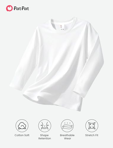 Image of PATPAT Boys Long Sleeve Shirts Cotton Solid Crew Neck Basic Shirts 5-16 Years