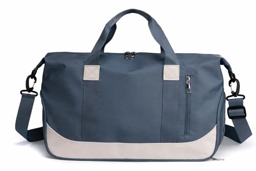 Bolsa Mala de Viagem Grande Feminina com Divisórias, Encaixe para Mala, Alça Transversal Ajustável, Bolso com Zíper, Ideal para Academia, Trabalho e Viagens Curtas (Azul Escuro)