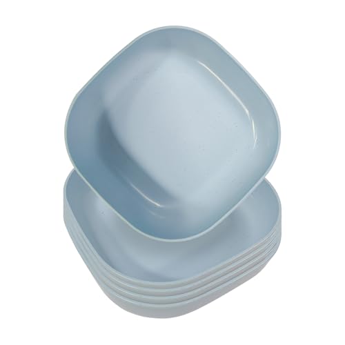 Gripebao 5 Pack Square Appetizer Plates 14.5cm, Wheat Straw Small Dessert Plates Reusable, Lightweight Plastic Snack Bowls, Salad Side Dish Sets for Party Wedding Camping Microwave Safe, Blue