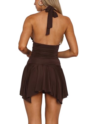 Women's Sexy Deep V Neck Halter Backless Mini Dresses Party Cocktail Summer Beach Vacation Dress2