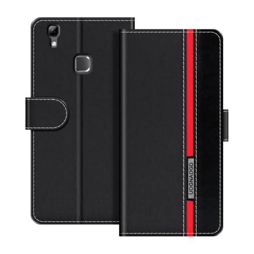 UOGNADGD Lederhülle Kompatibel mit Doogee X5 MAX Klappbares Portemonnaie-Hülle mit Magnetverschluss Ständer & Kartenfächern stoßfestem Schutz (Schwarz)