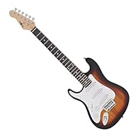 GUITAR SIZE AND WEIGHT: The guitar is 3/4 size, lightweight, and manageable, especially suitable for younger players. NECK DESIGN: Features reduced neck depth and width, ideal for juniors musicians. VERSATILE SOUND: Equipped with three single-coil pi...