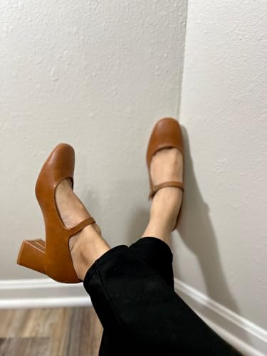 Women Classic Pumps Shoes Ankle Strap Round Closed Toe Dress Sandals Chunky Block Heels Comfort Party Evening Pump Mid Heel Work Shoes4