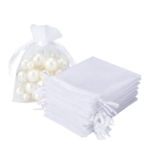 SGERUFZ Lot de 40 petits sacs cadeaux et petit sac en tissu pour bijoux, cadeaux, mariages, détails, bonbons (8 x 10 cm, 10 x 12 cm) (blanc)