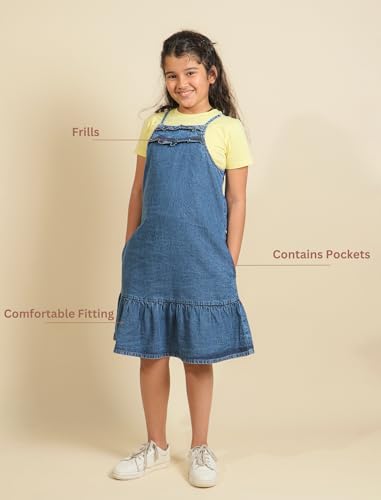 Image of Tweeny Mini Girls Kids Pure Cotton Pinafore Dress Winter Summer Premium Dungaree Dresses with Pockets (Without T-Shirt)