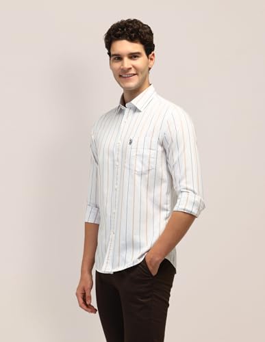 Image of U.S. Polo ASSN. Striped Tailored Fit Shirt for Men - 100% Cotton, Breathable & Comfortable, Full Sleeves Casual Shirt for Men