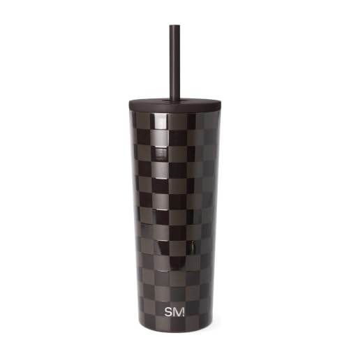 Image of Simple Modern Iced Coffee Tumbler, Insulated | 24oz | Checkered | Reusable Stainless Steel Cup, Travel Mug, Water Bottle with Straw | Cupholder Friendly | Espresso Checkmate