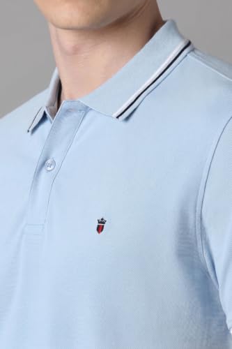 Image of Louis Philippe Men's Slim Fit Textured Collar and Cuff Solid Pique Half Sleeve Polo T-Shirt with Stretch