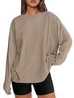 LILLUSORY Womens Tops Oversized Long Sleeve Tshirts Basic Crewneck T Shirt Casual Going Out Y2K Laides Top Workout Gym Clothing Maternity Clothes XL Khaki