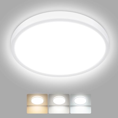 hepside Bathroom Light, 3000K/4000K/6500K 3 Color Temperature LED Ceiling Light, 15W 1500LM, IP54 Waterproof, Round, Small, Modern, Flush Ceiling Light for Bathroom, Kitchen, Bedroom,White