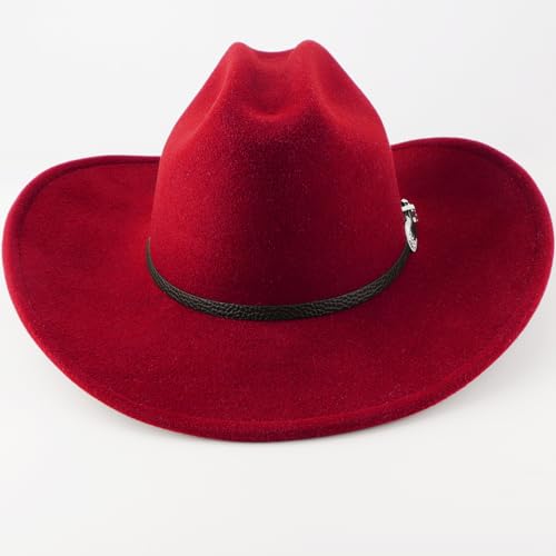 Image of DRESHOW Cowboy Hat for Women and Men Classic Felt Western Hat for Cowboys Cowgirls Wide Brim Belt Buckle Retro Fedora Hats
