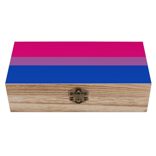 WAFICAC Caja de madera con tapa abatible, diseño de bandera del orgullo LGBT bisexual, gay y lesbiana, ideal para guardar joyas, manualidades y fotos.