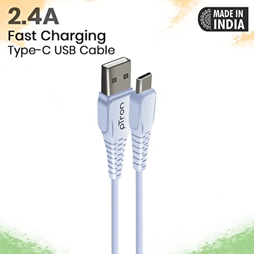 pTron USB-A to Type-C 2.4A Fast Charging Cable compatible with Android Phones/Tablets, 480mbps Data Transfer Speed, Made in India, Solero T241 Tangle-free Type-C USB Cable (Round, 1M, White)