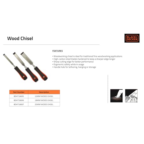 Image of BLACK+DECKER BDHT16695 Steel Wood Chisel-12mm (Orange)