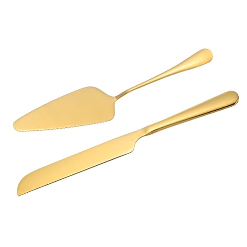 sourcing map Cake Knife and Server Set, 10.6/9 Inch Cake Cutting Set, Stainless Steel Cake Serving Set Pastry for Pizza Cutter Spatula Birthday Bridal Party Gift, Gold