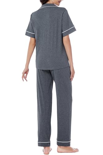 Image of LUBOT 100% Cotton Pajamas for Women Pajama Set Soft 2 Piece Sleepwear PJ Set Long Sleeve Button Knit Cozy Loungewear XS-XXL
