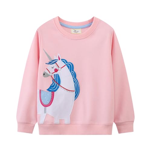 QHKEPW Kids Sweatshirt Unicorn 5-6 Years Girls Jumper Toddler Top Long Sleeve Round Neck Cotton Casual Clothes T Shirt Pink