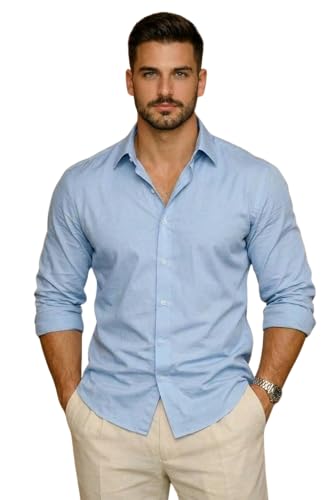 IndoPrimo Men's Cotton Shirt with Stylish Full Sleeves Spread Col...