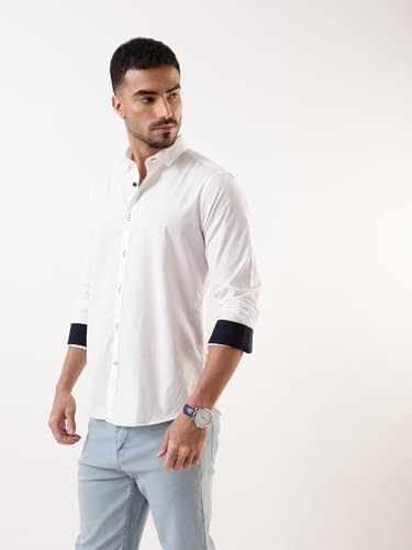 Image of Dennis Lingo Men Solid Spread Collar Full Sleeves Regular Fit Cotton Casual Shirt