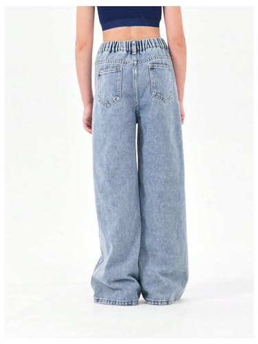 Verdusa Girl's Wide Leg Loose Jeans Elastic Waist Denim Pants with Pockets2
