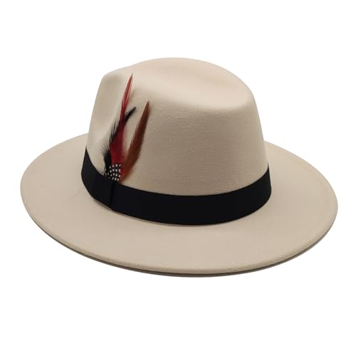 Image of Mens Fedora Hats Classic Wide Brim Fedora Hat for Women Men Dress Hats Panama Hat with Band