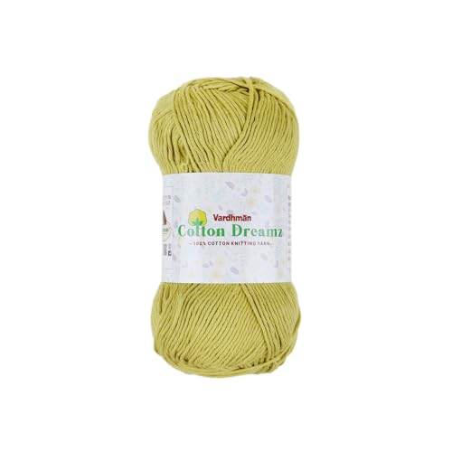 Image of Vardhman 100% Cotton Dreamz Light Weight Natural Thin Yarn | Pack-1 100g | Knitting & Crochet Projects | Soft Natural Yarn | Ideal for Garments, Summer Wear & Accessories | Yellow, CJM020