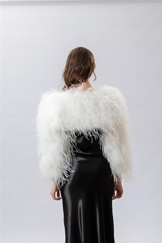 LVCOMEFF Women Natural Ostrich Feather Shawl Shrug Boa Long Sleeve Furry Fluffy for Wedding Party Luxury Dress Wrap Elegant4