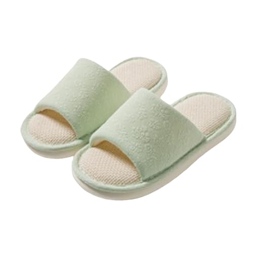 Zapatillas de estar por casa para mujer, punta abierta, de lino, suela suave, cómodas, transpirables, antideslizantes, lavables, para invitados, hoteles, para casa, hotel, verde, 40 EU