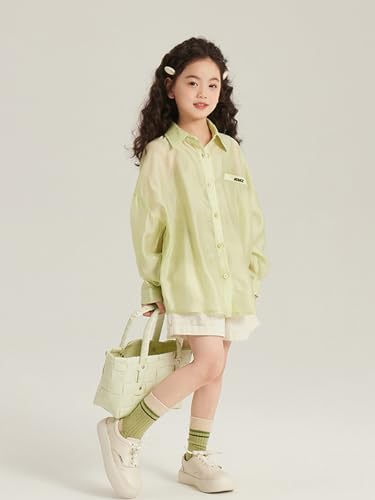 Image of 2026 Premium Girls Button Down Shirt, Long Sleeve Collared Blouse with Chest Pocket