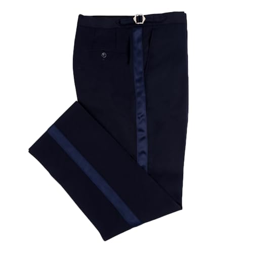 Men's Fit Flat Front Tuxedo Pants Slim Formal Black Stripe Trousers with Adjustable Waistband Dress Pants for Prom