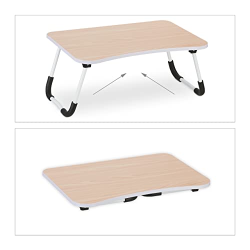 Relaxdays Laptoptisch für Bett & Couch, HxBxT: 26 x 63 x 40 cm, klappbarer Betttisch, MDF, Eisen, Notebooktisch, Natur