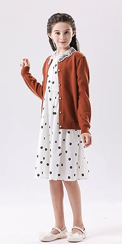 SMILING PINKER Girls Cardigan Sweater School Uniforms Button Long Sleeve Knit Tops (Brown,3-4T) - Thumbnail 7