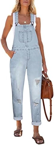 HAPCOPE Women's Classic Stretch Adjustable Denim Bib Overalls Ripped Distressed Jeans Pants Jumpsuits