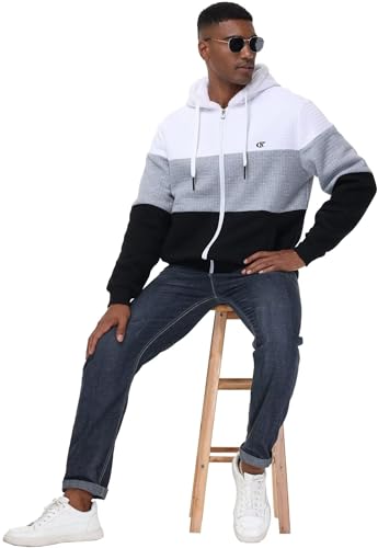 Image of Men's Jacquard PlaidCloth Heavy Fleece Zipper Hoodie Sherpa Jacket Sweatshirt