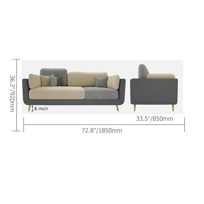 Image of Velvet Contemperory Sofa with Cushion Chaise Lounge Sectional Sofa Perfect for Living Room & Bedroom Guests Home & Office (Bucle Grey & Beige, Three Seater)