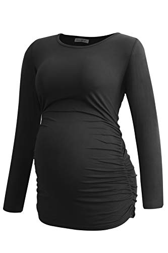 Smallshow XMSBL0009-AG-BK-LGY-M Women'S Maternity Shirts Long Sleeve Pregnancy Clothes Tops 3-Pack Medium Army Green-Black-Light Grey thumb #4