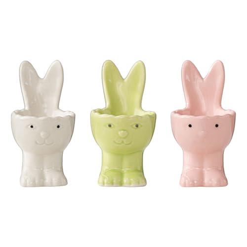 TOYMYTOY イースターバニー セラミックエッグカップ ヴィンテージ ウサギの耳スタイルホルダー 動物の置物 デコレーション エッグディッシュ キッチンパーティー テーブルトップ装飾 3個