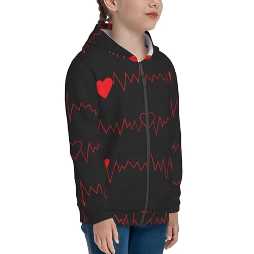 Cardiogram and Heart Kid Hoodies Boys Zip Up Sweatshirts Girls Pullover with Pocket4