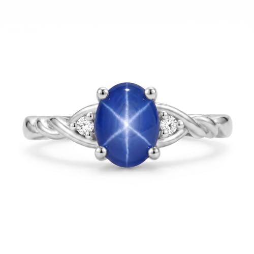 Image of Rylos Sterling Silver Classic Birthstone Ring - 7X5MM Oval Gemstone & Diamonds - Women's Jewelry, Sizes 5-10