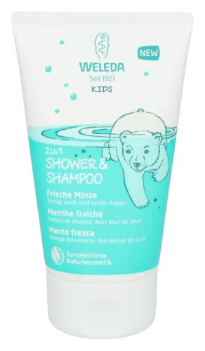 WELEDA Bio Kids 2in1 Shower & Shampoo Frische Minze, Naturkosmetik Duschgel und Bodylotion zur schonenden Reinigung von Haut und Haar, geeignet für Kinder ab drei Jahren (1 x 150 ml)